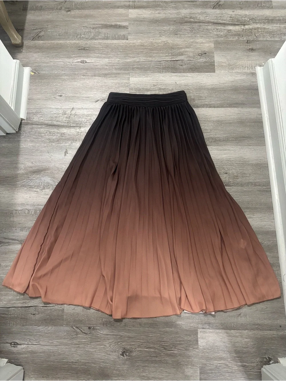 WD.NY Brown to Black Ombre Pleated Maxi Skirt